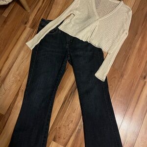 Cream Ribbed Cardigan med  and Jeans 8 P Lee